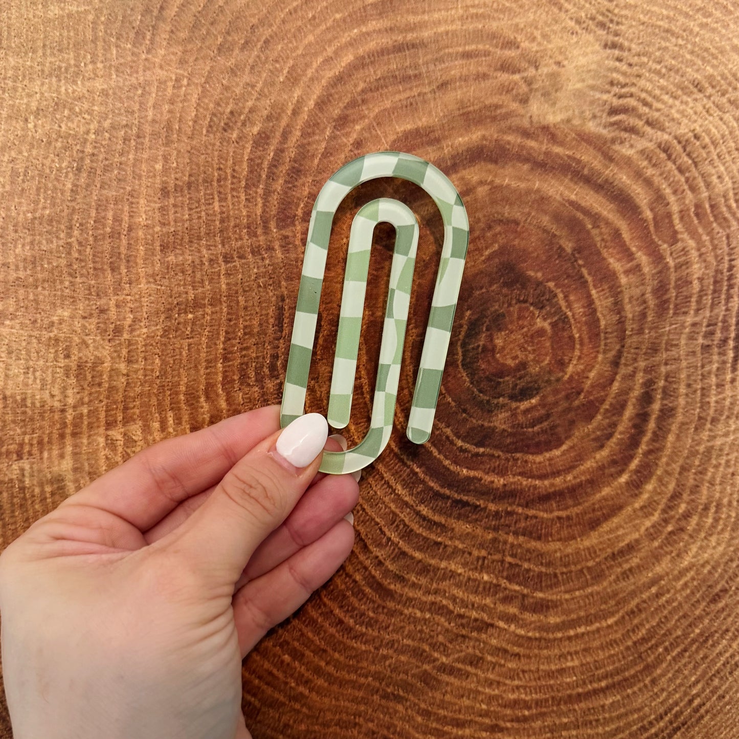 Green Checkered Paperclip Bookmark