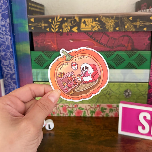Reading Ghost Pumpkin Sticker
